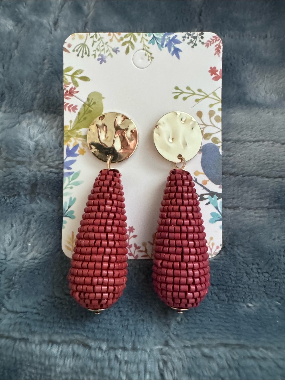 Ann Taylor Loft Beaded Teardrop Dangle Earrings in Terra cotta with Gold Discs